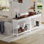 Console Farmhouse avec tiroir, canapé d'entrée étroit avec rangement Mission, pour vestibule, salon et couloir, blanc doux et brun