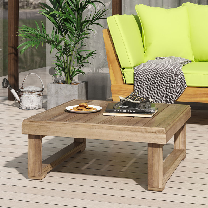 Table basse d'extérieur en bois massif Akono, L 27,5 po, Brun