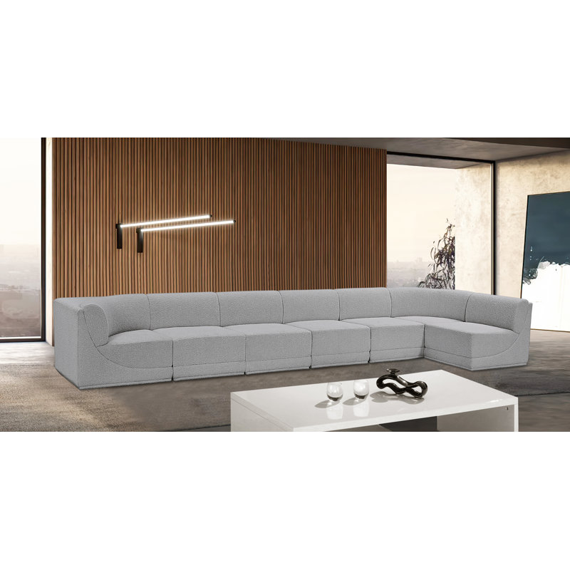 Canapé modulaire rembourré 7 pièces Izick, Tissu gris bouclé