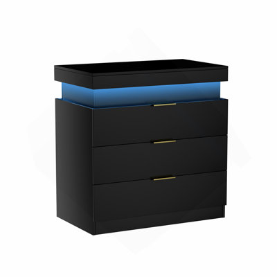 Nightstand with Charging Station and LED Lights,Night Stand with Sliding Top for Bedroom,Bedside Table with Drawers,Modern End Side Table,Black.28.8''W x 17''D x 30.5''H.