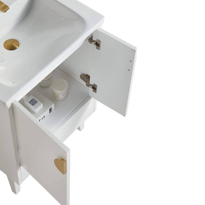 Ensemble de meuble-lavabo simple 24 po Saimah, Laiton satiné, Blanc mat