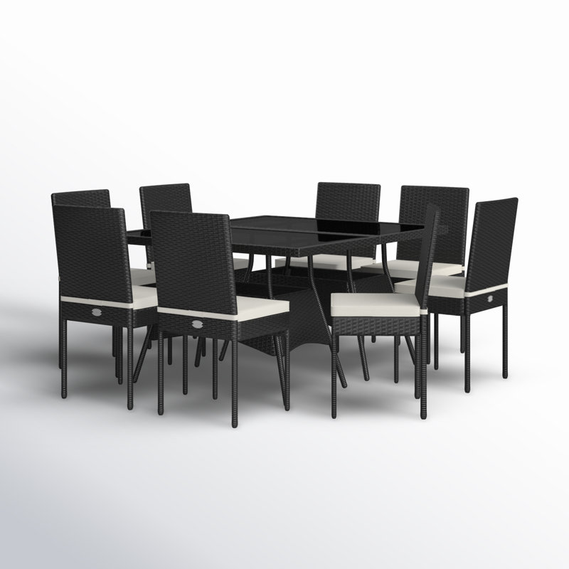 Ensemble repas d'extérieur rectangulaire pour 8 personnes L 47 po Azaela, Noir