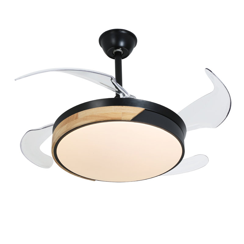 Ventilateur de plafond rond moderne à 4 pales de 42 pouces à intensité variable avec lumières DEL et télécommande