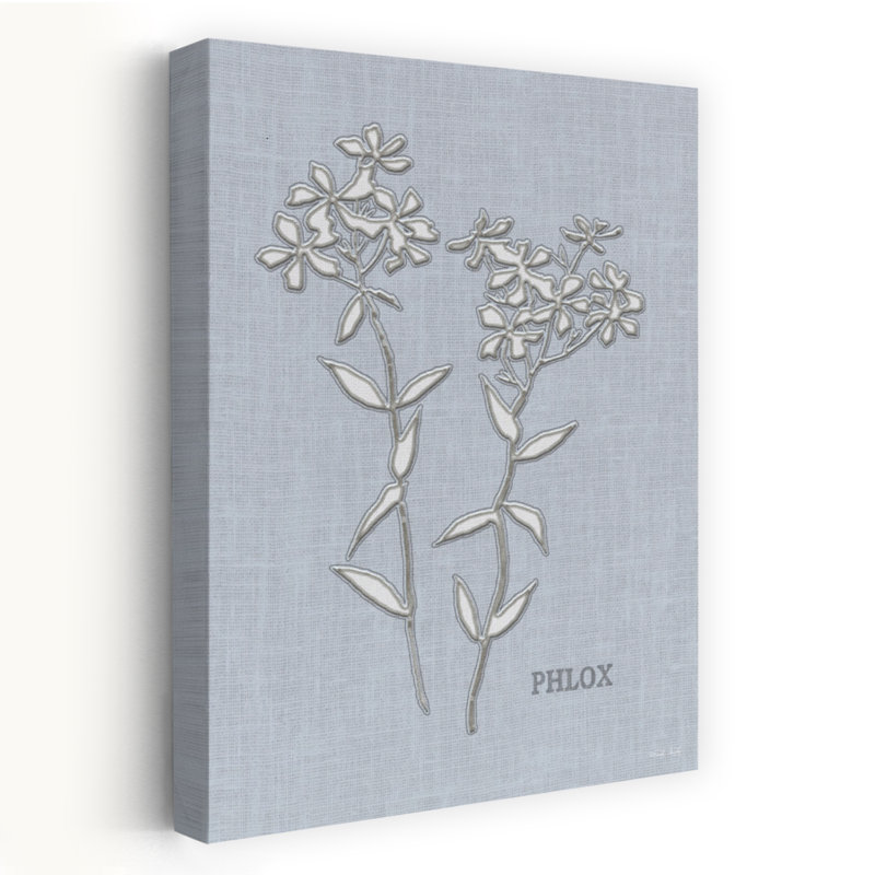 Brodé de Phlox - Illustration botanique contemporaine, fleurs de lin bleues de Phlox, H 24 po x l 16 po