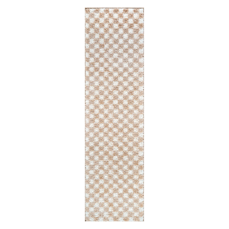 Beige Block Shag Rug – Medium Pile, Soft Texture, Kid & Pet Friendly, Runner 2'2" x 12'
