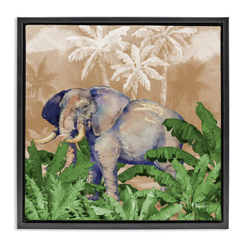 «Jungle Life Elephant Gray» par Paul Brent, Cadre flottant noir de jais, H 18 po x l 18 po