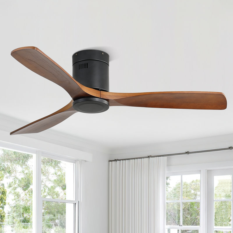 Ventilateur de plafond 3 pales Nicola, Finition noir mat avec pales brunes
