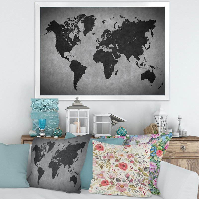 Ancienne carte du monde, reproduction d'art sur toile, H 24 po x l 32 po x P 1 po, Blanc
