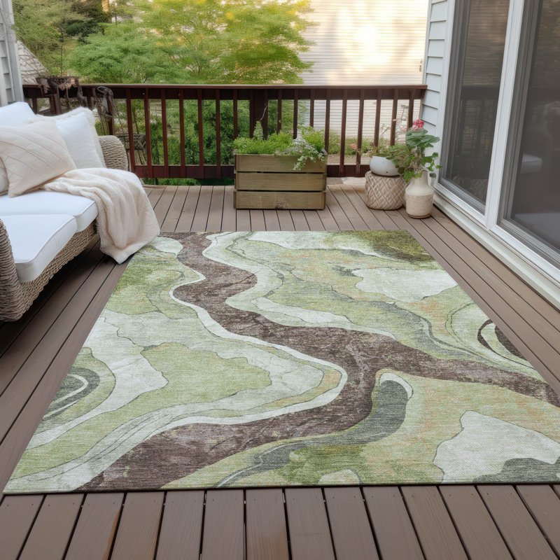 Machine Washable Indoor/Outdoor Husby ACN2219 Abstract Rug, Rectangle 3' x 5'