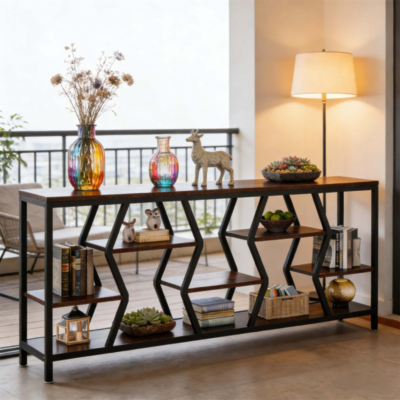 Table de canapé durable avec rangement généreux et design rustique, idéale pour les espaces de vie modernes et traditionnels
