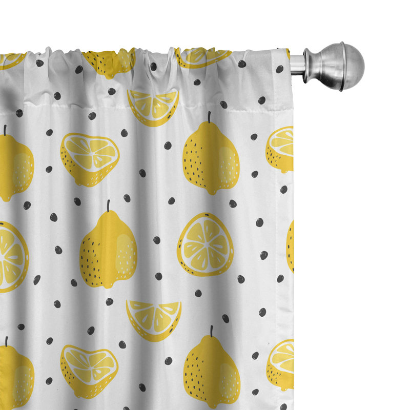 Lemon Polka Dots Semi-Sheer Rod Pocket Curtain Panels, 28" x 63"