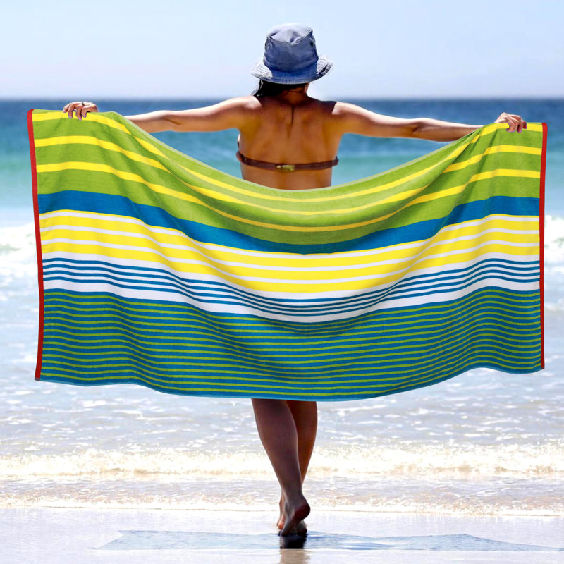 Superior Meera Stripe Oversized Beach Towel - 35" X 68", 100% Cotton, Fast-Drying & OEKO-TEX Certified