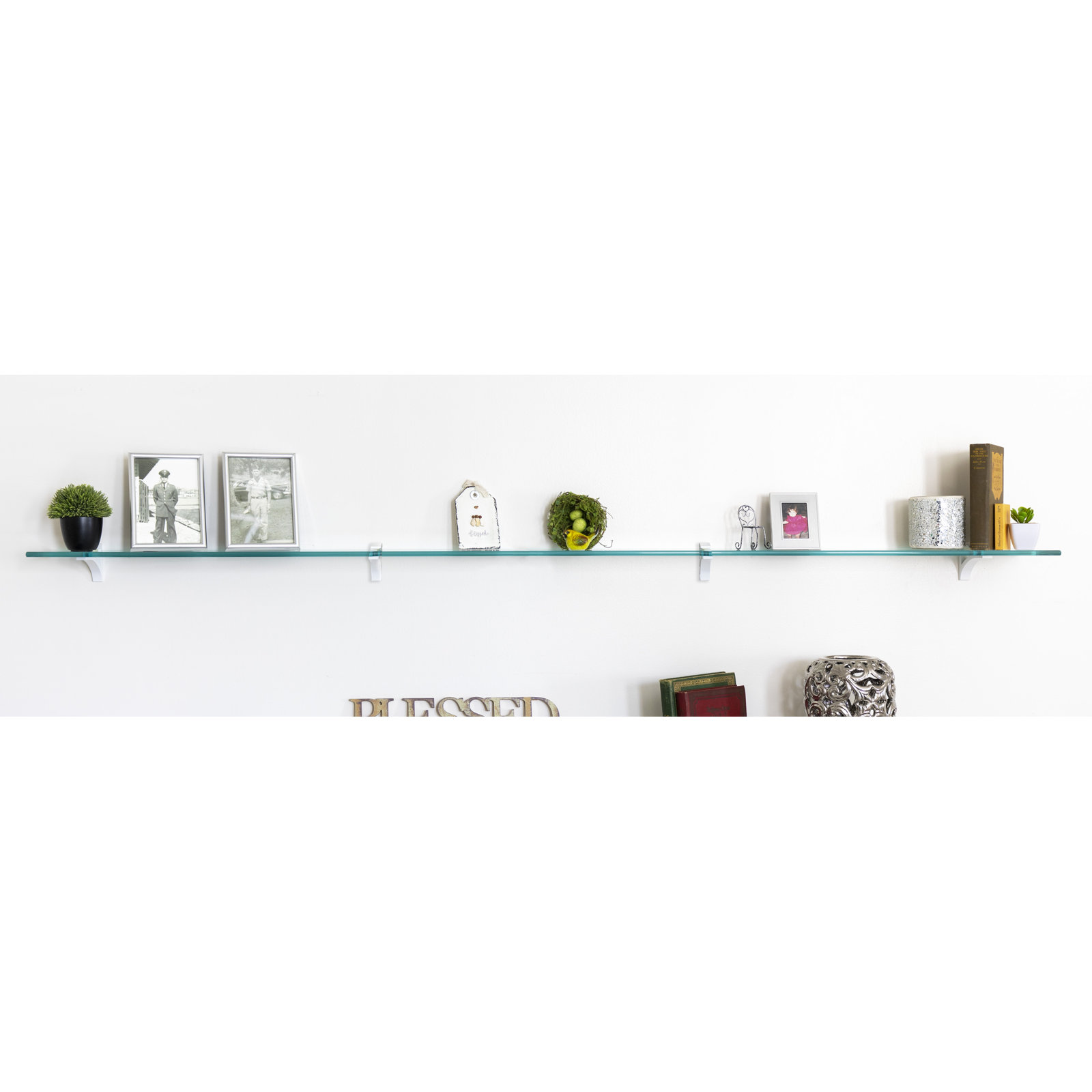 Earlham Tempered Glass Wall Mounted Bracket Shelf, White