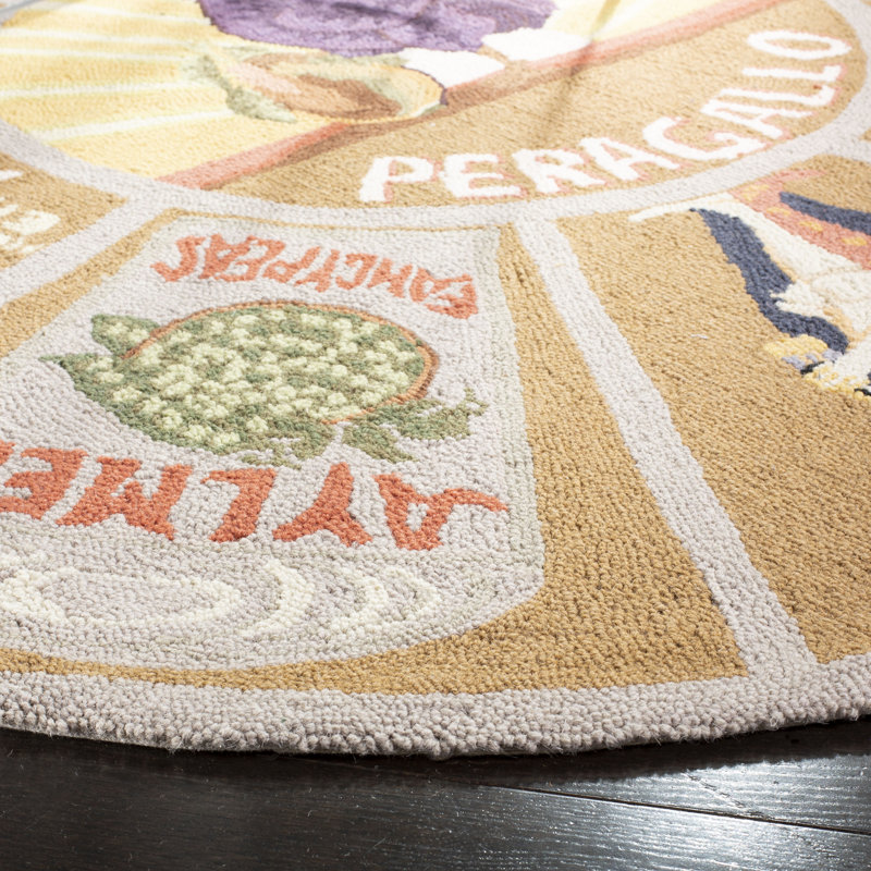 Demitro Hand Hooked Wool Pile Patchwork Rug, Round 4'