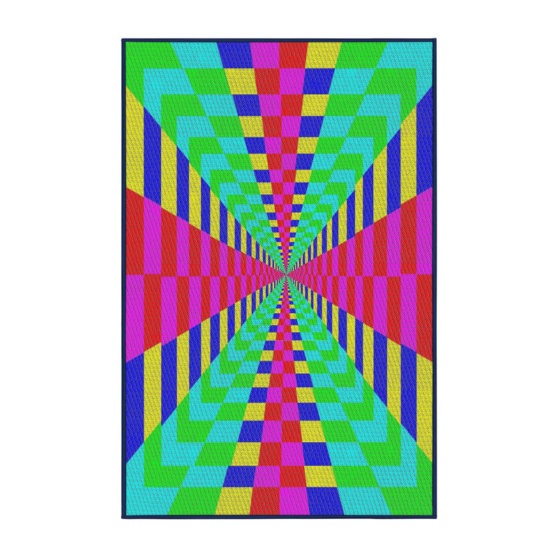 Tapis rouge/vert/bleu tissé à la machine, Rectangle 8 pi x 12 pi
