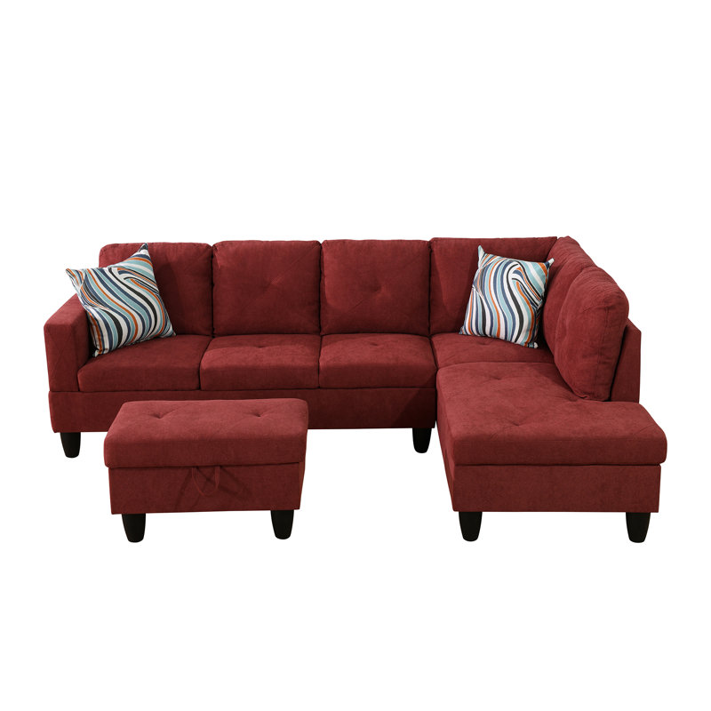Velvet L-Shaped Sectional Right Hand Facing, Red