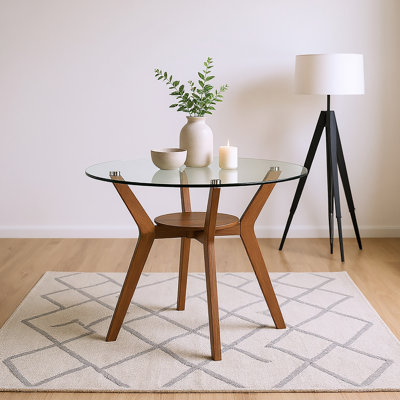 Lyan Round Glass Table, Walnut