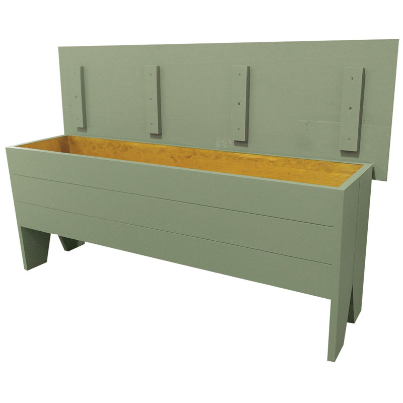 Banc de rangement en bois massif Kalki, Sauge, H 18,5 po x l 48 po x P 14,5 po
