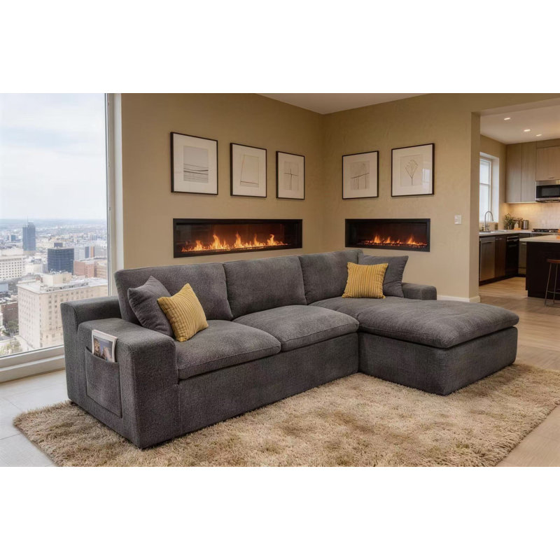 Johnryad Full Compressed Sectional, Right Hand Facing, Light Gray