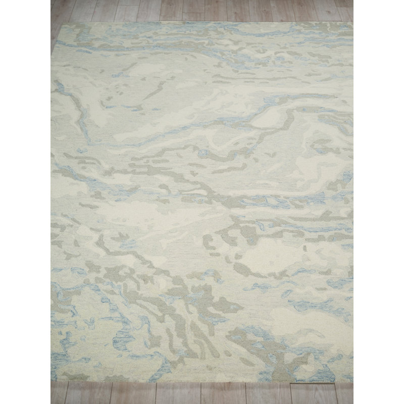 Cortero Hand Tufted Wool Abstract Area Rug in Light Blue/Ivory, Rectangle 15' x 20'