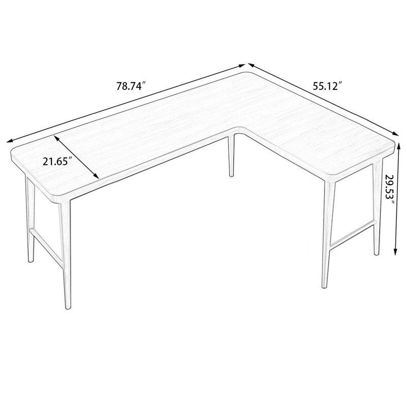 Bureau brun en bois massif en forme de L, H 29,53 po x l 78,74 po x P 21,65 po, Orienté à droite