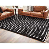 Tapis rectangulaire noir / blanc en polypropylène tissé à la machine Efrayim