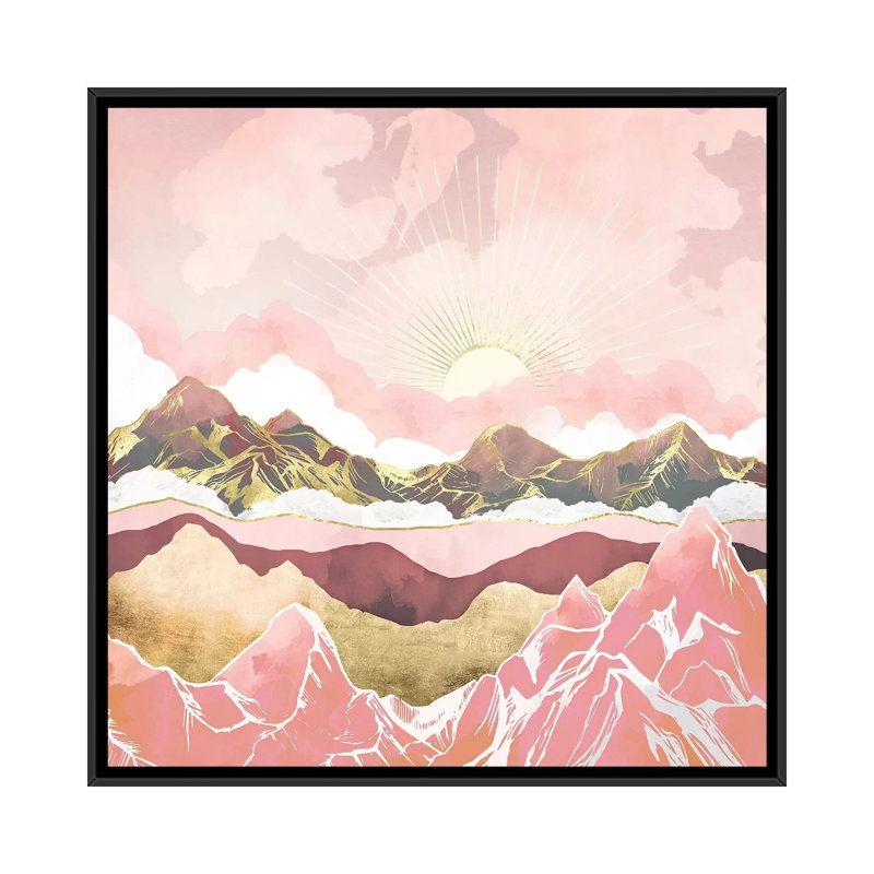 Blush Summer Sunrise - impression d'art graphique, 37" H x 37" W x 1.5" D, Black Framed Canvas, Aucun mat