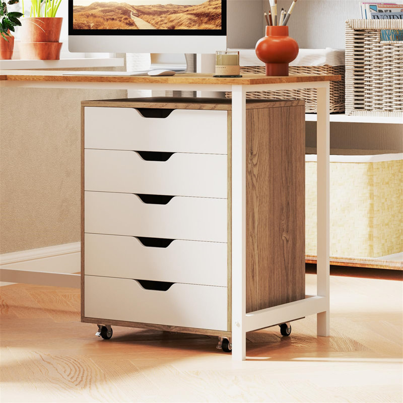 49cm Wide 5 -Drawer Mobile File Cabinet, Beige/White