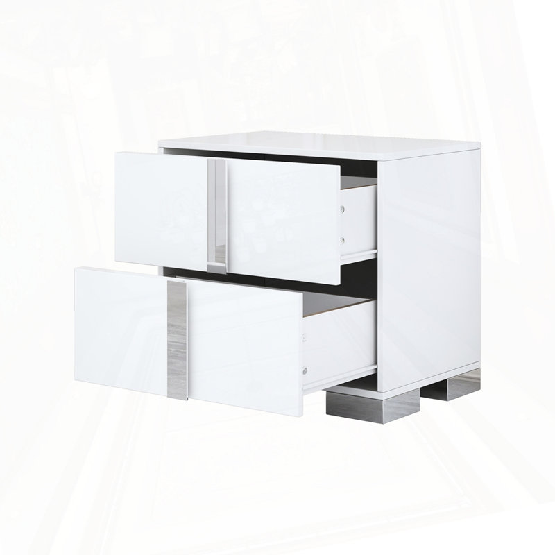 Table de chevet élégante avec 2 tiroirs, Blanc