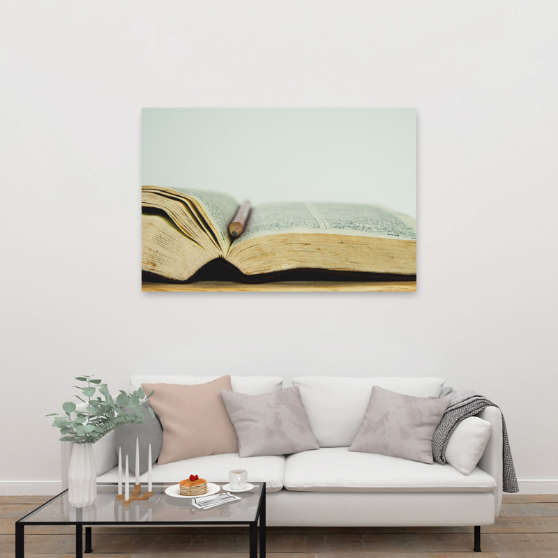 Affiche murale vintage classique « Livre ouvert et crayon », H 40 po x l 60 po