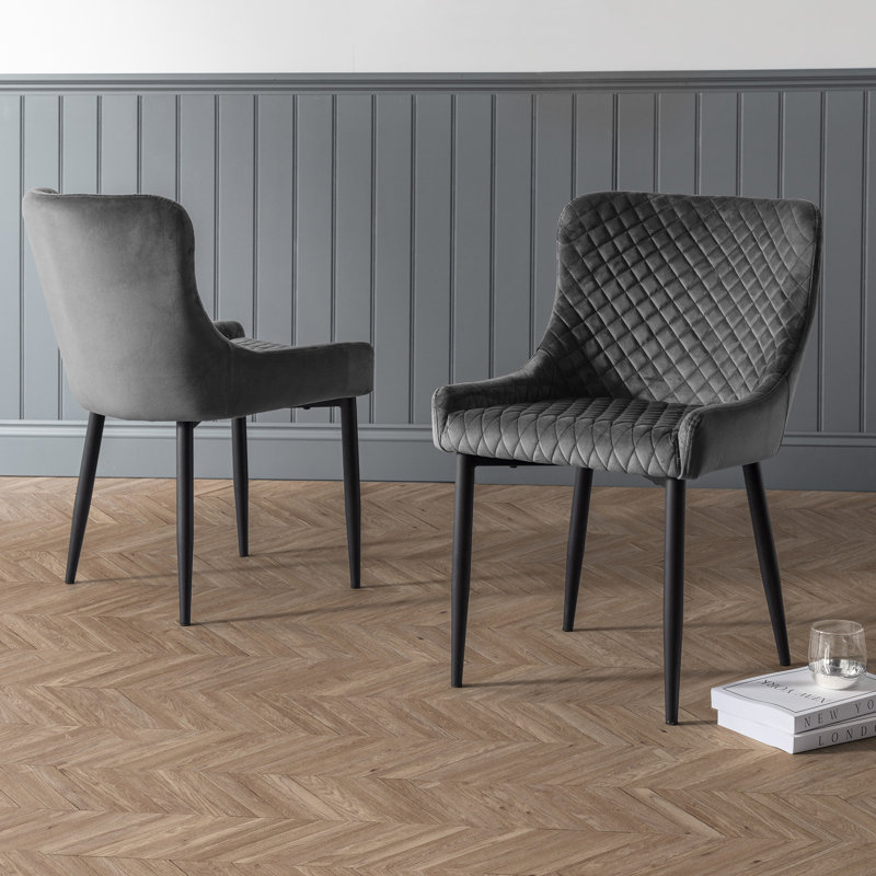 Wynnfield 49cm H Velvet Upholstered Metal Wing Back Side Chair in Grey, Grey