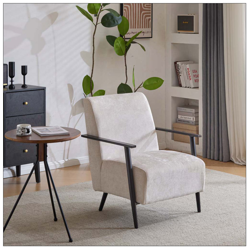 Fauteuil d'appoint rembourré avec structure en métal, Beige