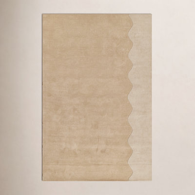 Beige Hand-Tufted Geometric Wool Rug