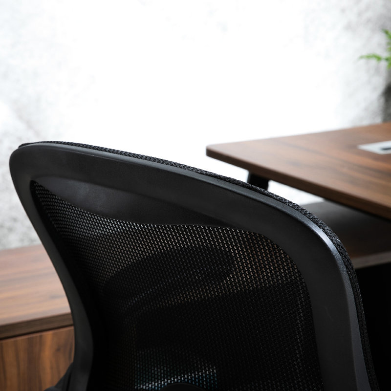 Chaise de bureau réglable, filet noir, support lombaire, repose-pieds inclus
