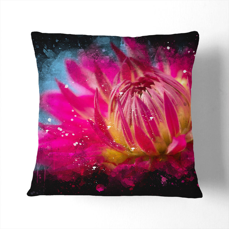 The Pink Flower Paint Splash Square Throw Cushion, 40cm H x 40cm W x 15cm D