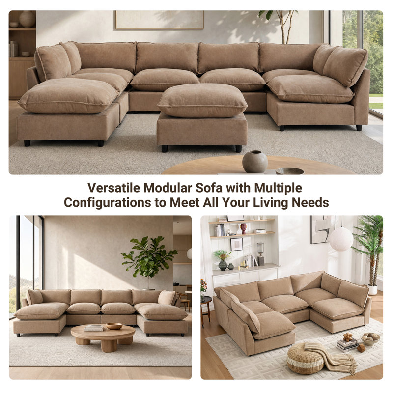 Canapé modulaire avec repose-pieds 31,5 po Annamaria, Chenille kaki