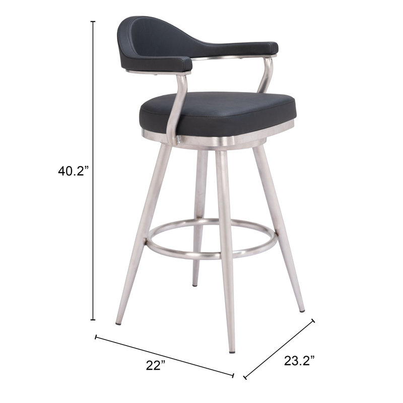 Black Leather and Metal Swivel Counter Stool