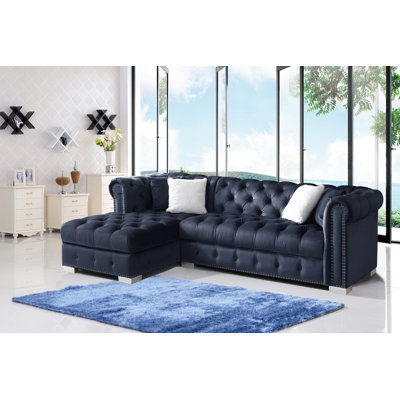 Velvet L-Shaped 2 - Piece Upholstered Sectional