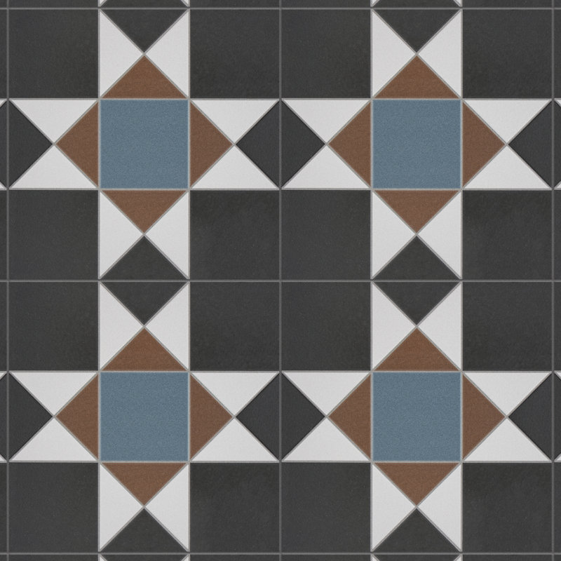 Vanity 13" x 13" Porcelain Patterned Wall & Floor Tile, Black/Blue/Beige