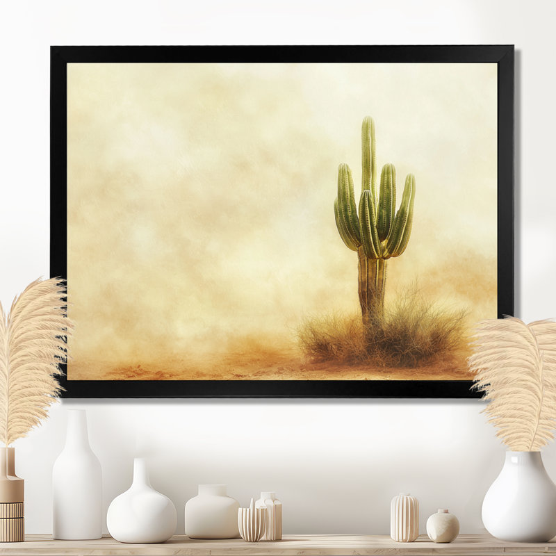 Cactus Sandstorm I - cactus Wall Art, Single Picture Framed, Black, 12" H x 20" W