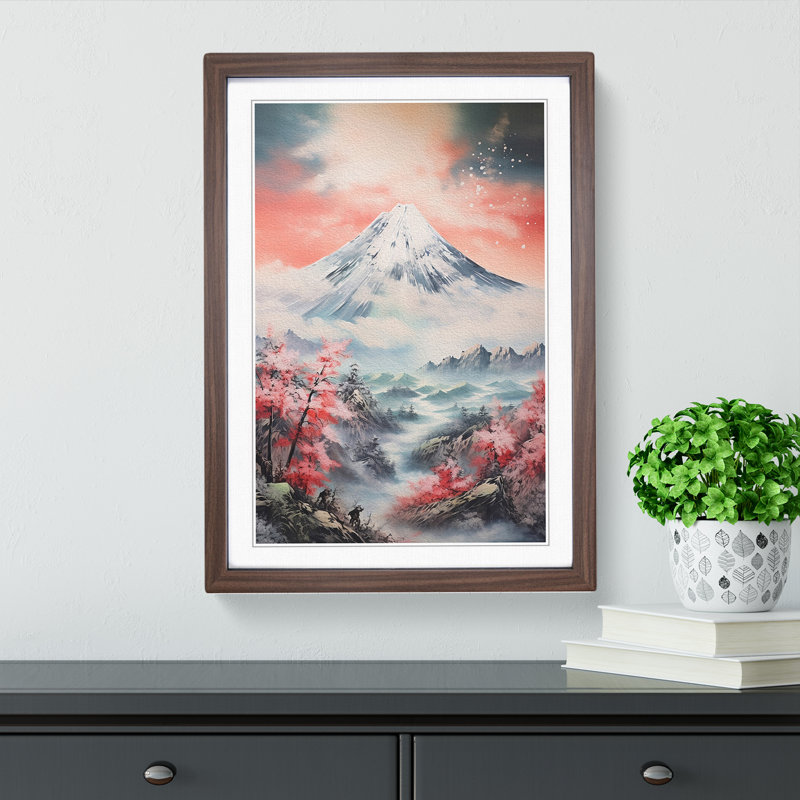 Japanese Mountains Action Painting - Framed Print, Walnut Framed, 64cm H x 46cm W x 2cm D