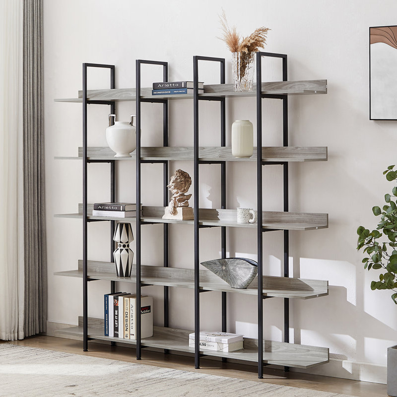 Bibliothèque de bureau à 5 niveaux, Noir/gris, H 70,9 po x l 70,9 po x P 11,8 po