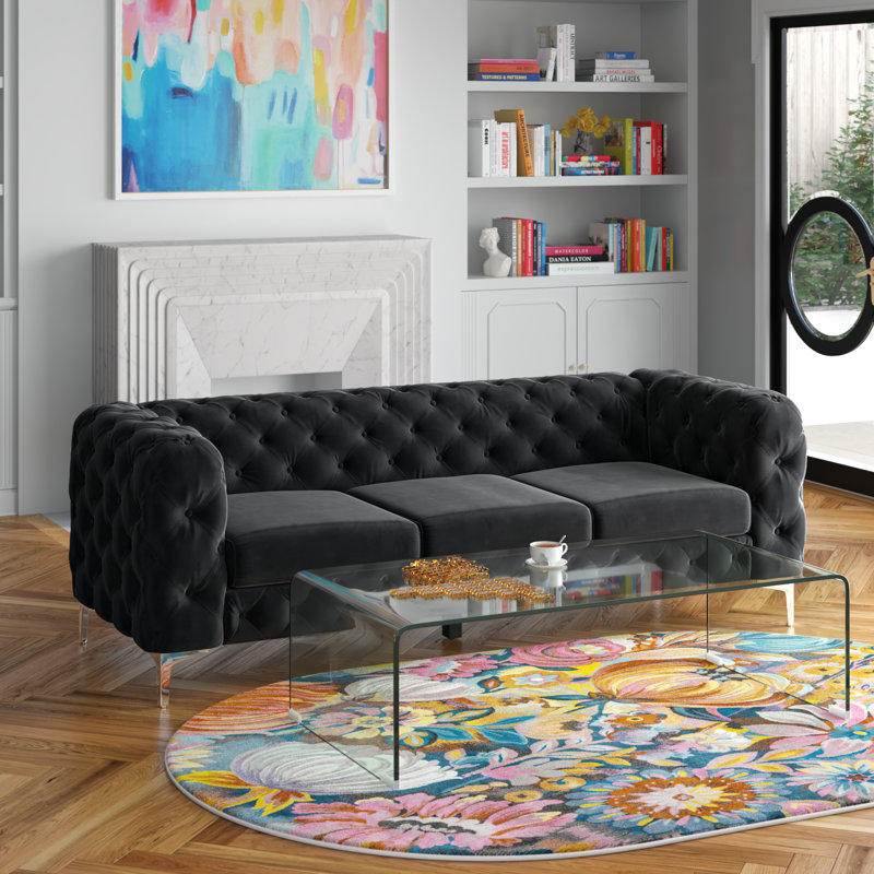 Graford Upholstered 85.5'' Sofa, Black Velvet
