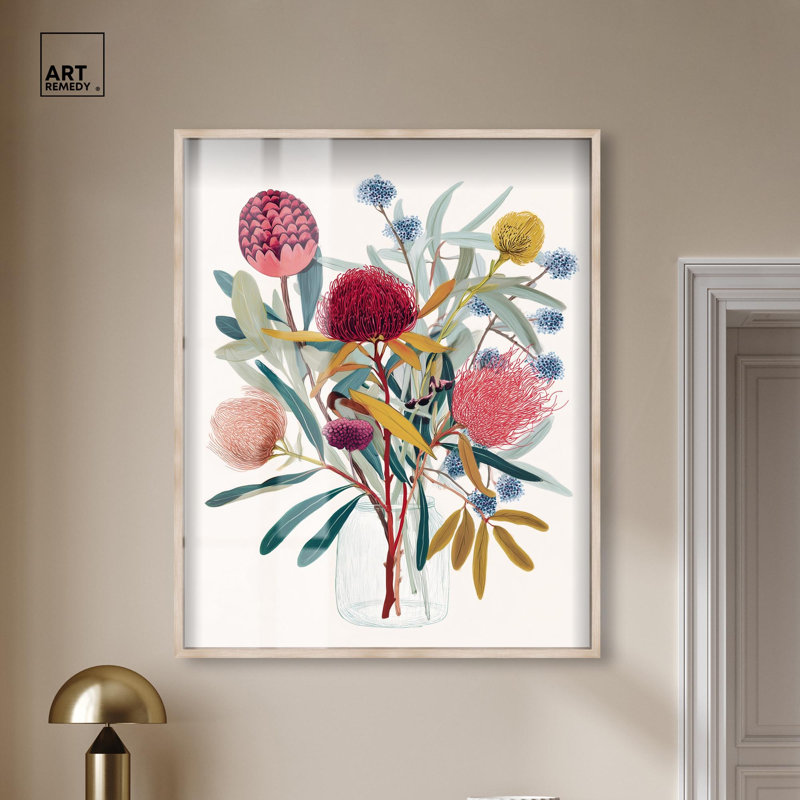 Art mural contemporain Floral II, H 46 po x l 37 po, Cadre blond