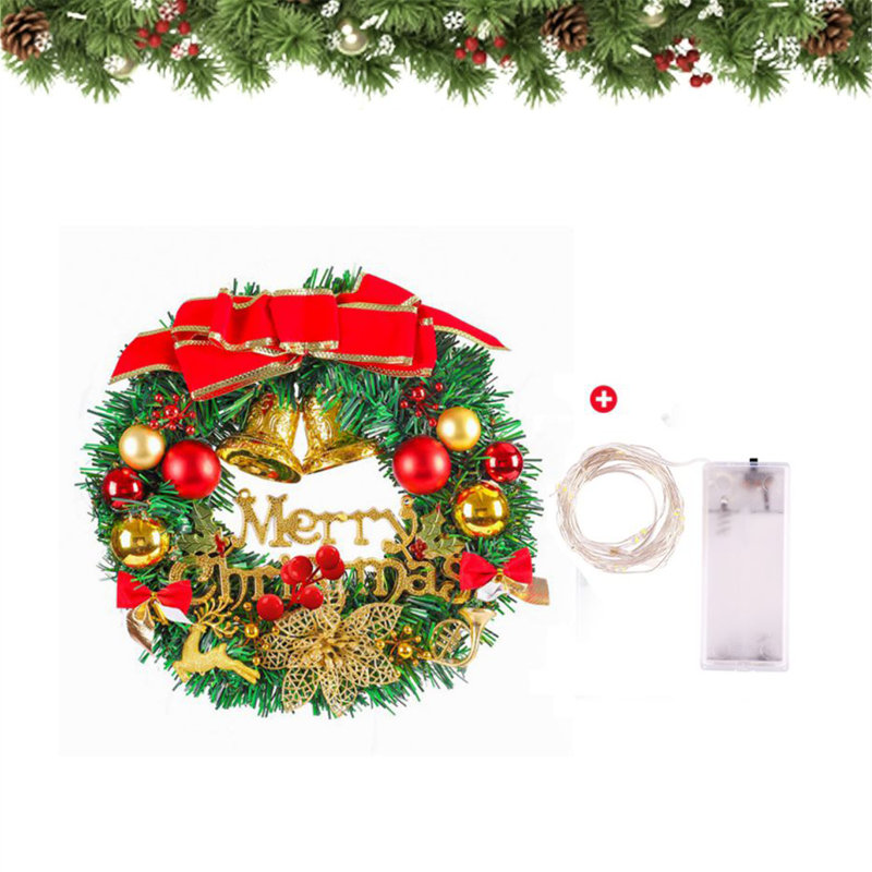Couronne lumineuse 11,81 po Bow Bell et Merry Christmas, Vert / rouge / or