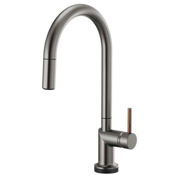 Odin® SmartTouch® Pull-Down Faucet with Arc Spout, Luxe Steel, Wood Lever