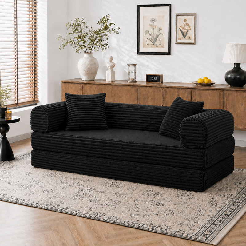 Canapé-lit modulaire convertible 77 po, canapé-lit en velours côtelé à assise profonde avec coussins amovibles pour appartement, salon et chambre d'amis