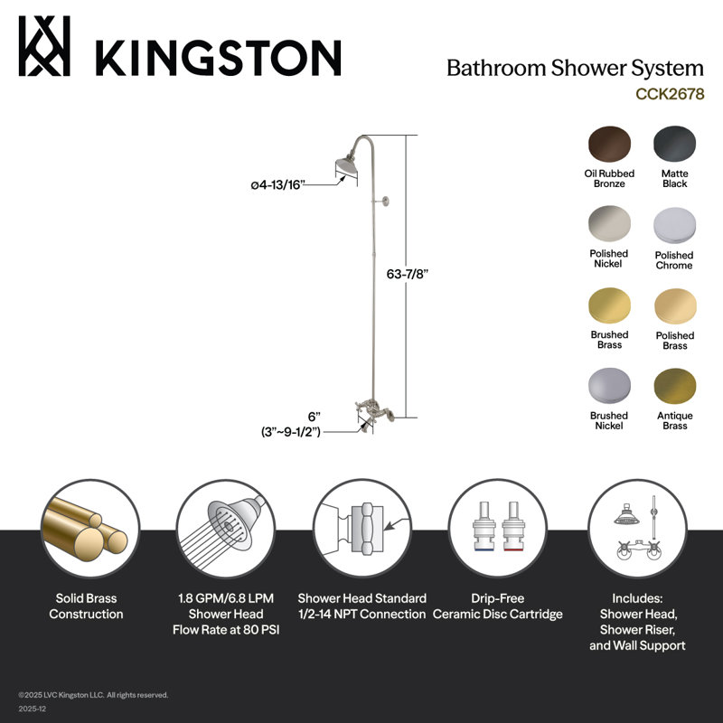 Kingston Brass Vintage Two-Handle 2-Hole Wall Mount Clawfoot Tub Faucet Package with Shower Combo, Oil Rubbed Bronze