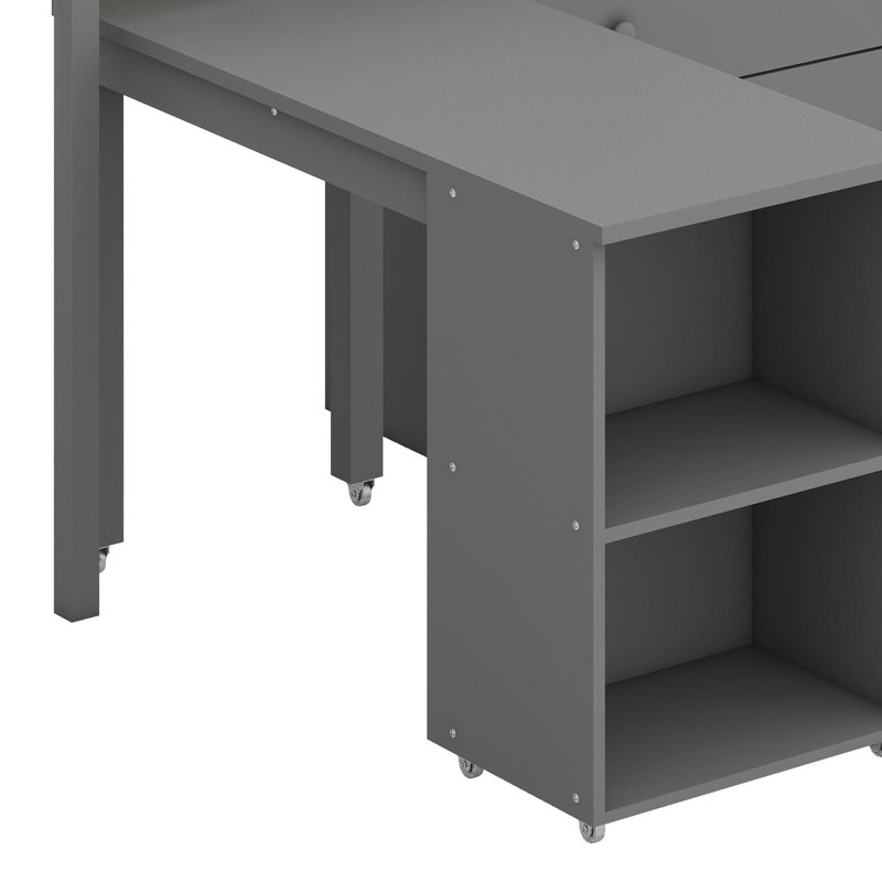Lit mezzanine avec armoire et portable, Gris