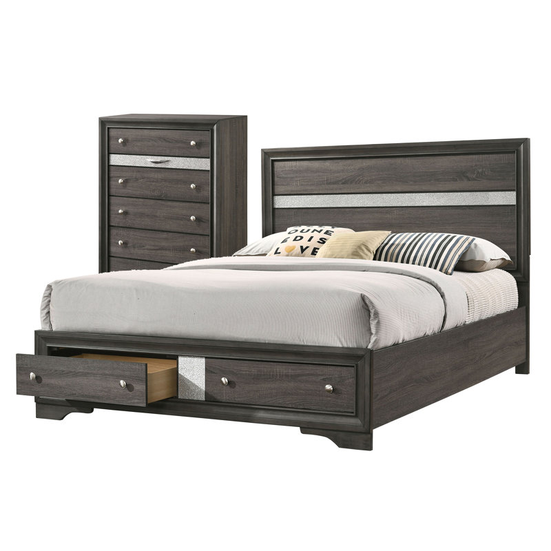 Ensemble de chambre à coucher 3 pièces Sana, Gris, 2 Pieces: Bed, Chest, Grand